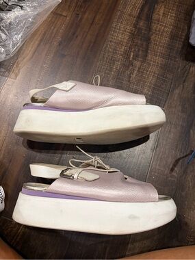 Platform Slingback Sandals in Light Pink with Contrast Trim